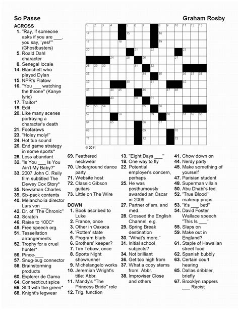 Free Printable Pop Culture Crossword Puzzles
